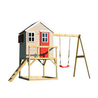 SPIELHAUS 350/242/192 cm  - Rot/Naturfarben, KONVENTIONELL, Holz (350/242/192cm) - Ambia Garden