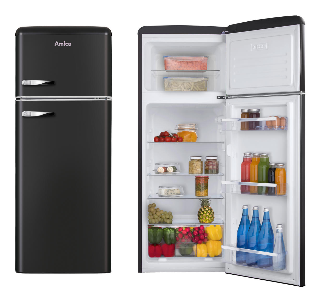 KÜHL-GEFRIER-KOMBINATION KGC15637MS  - Schwarz, Basics, Metall (55/144/61,5cm) - Amica