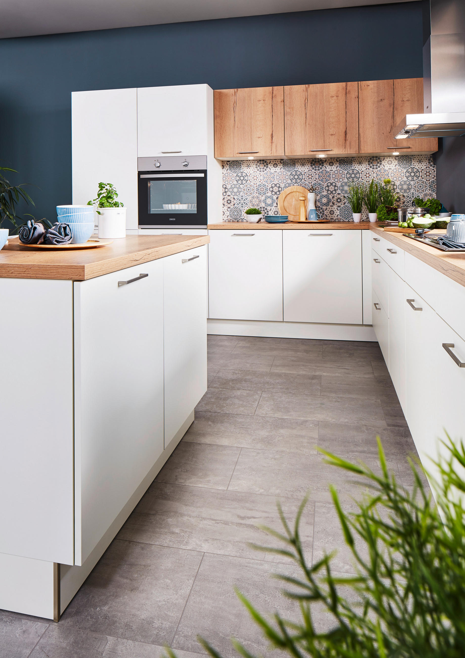 EINBAUKÜCHE UNO  - Eichefarben/Weiß, Design, Holzwerkstoff - Moderano