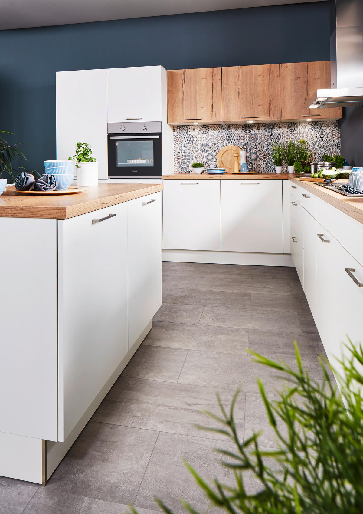 EINBAUKÜCHE UNO  - Eichefarben/Weiß, Design, Holzwerkstoff - Moderano