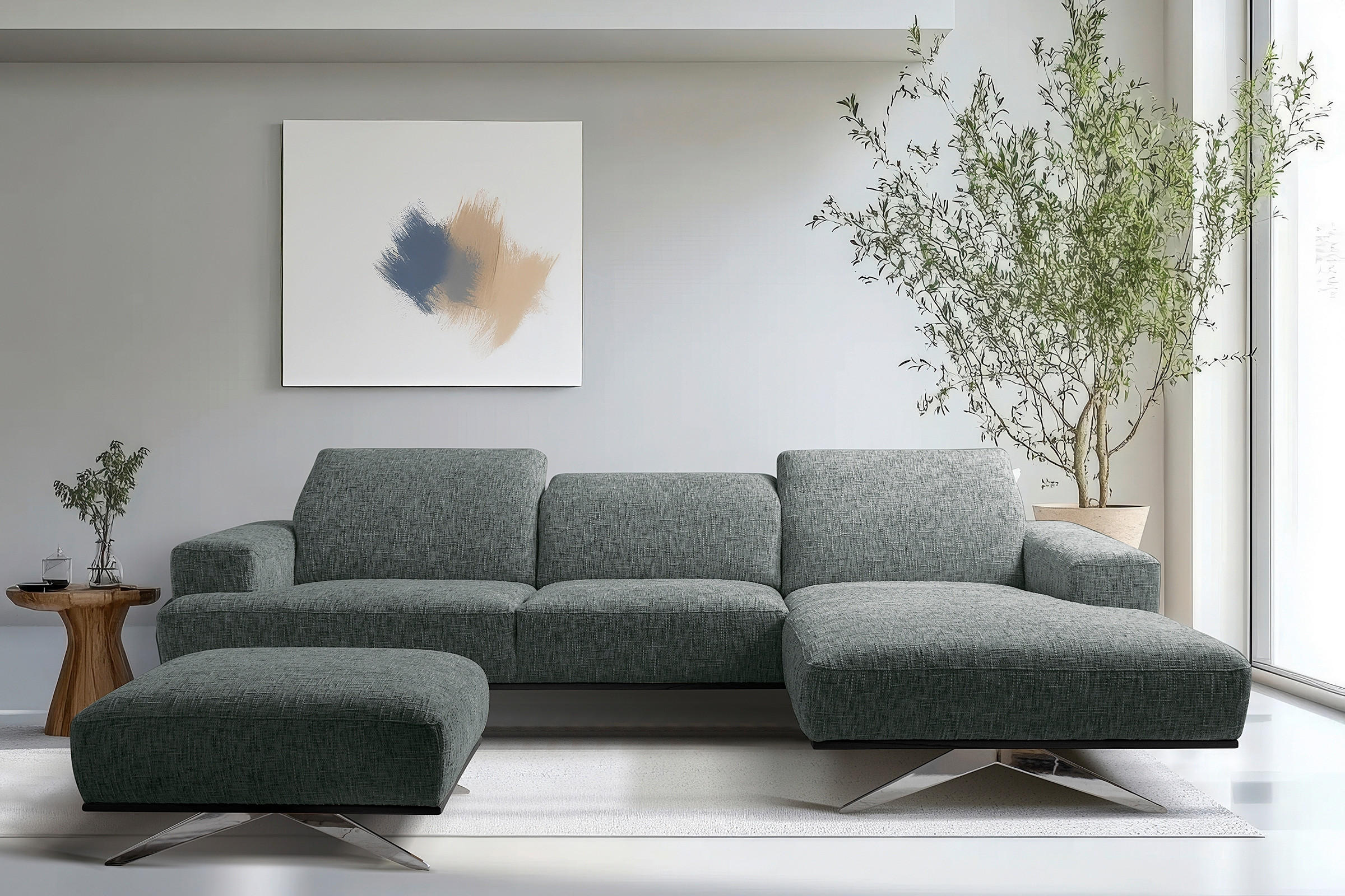 ECKSOFA PORTLAND Anthrazit Struktur Kopfteilverstellung  - Chromfarben/Anthrazit, Design, Holz/Textil (295/187cm) - Livetastic