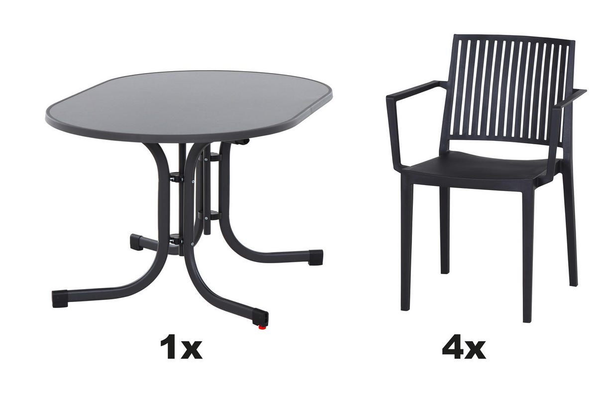 GARTENGARNITUR 5-teilig  - Anthrazit, Basics, Holzwerkstoff/Kunststoff (90/80/138cm) - Siena Garden