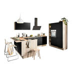 ECKKÜCHE  in Schwarz, Weiß  - Tannenholzfarben/Schwarz, Design, Holzwerkstoff/Metall (121,6/280/150cm) - Xora