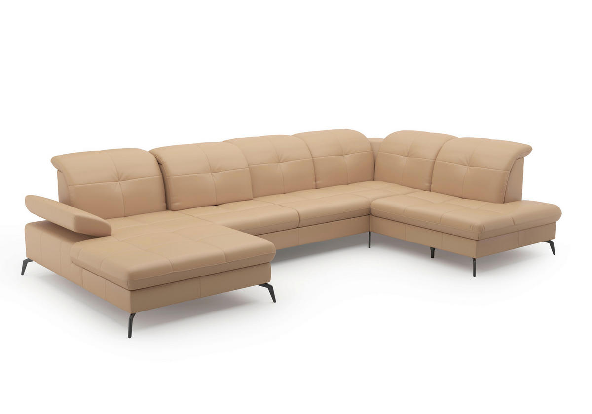 WOHNLANDSCHAFT in Vliesstoff Kombination Echtleder/Stoff Cappuccino  - Schwarz/Cappuccino, Konventionell, Leder/Textil (185/357/231cm) - Sit & More