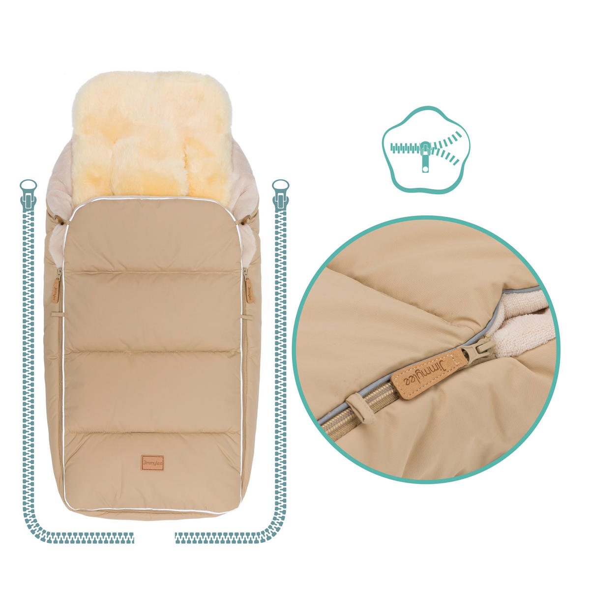 BUGGY-FUSSSACK Fluffy  - Naturfarben, Basics, Leder/Textil (50/100cm) - Jimmylee