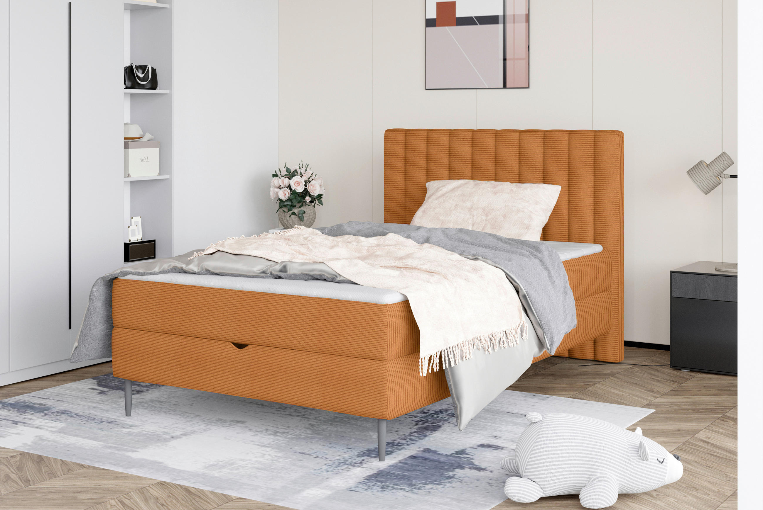 BOXBETT 120/200 cm  in Cognac  - Cognac/Schwarz, Design, Holz/Holzwerkstoff (120/200cm) - Stylife