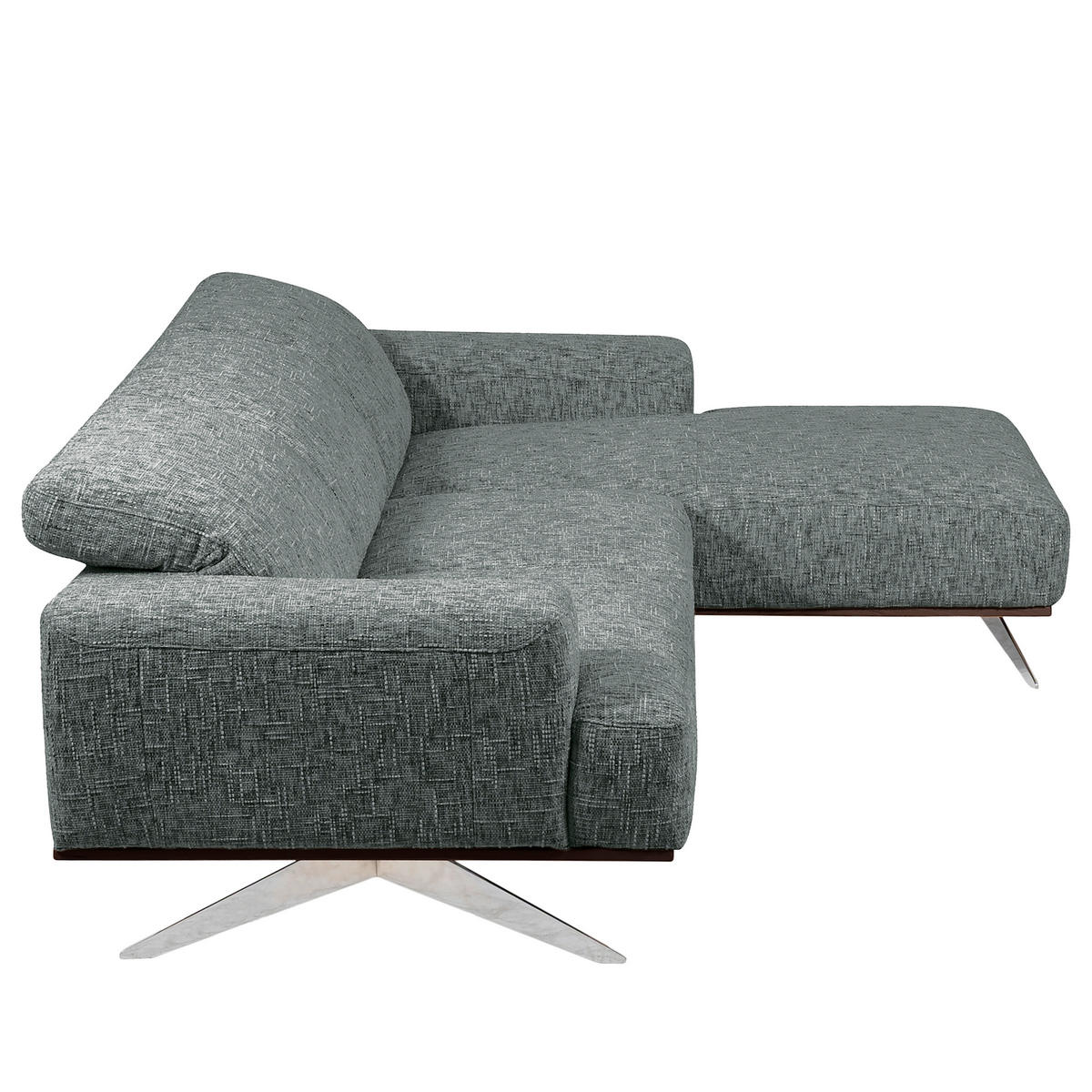 ECKSOFA PORTLAND Anthrazit Struktur Kopfteilverstellung  - Chromfarben/Dunkelbraun, Design, Holz/Textil (295/187cm) - Livetastic