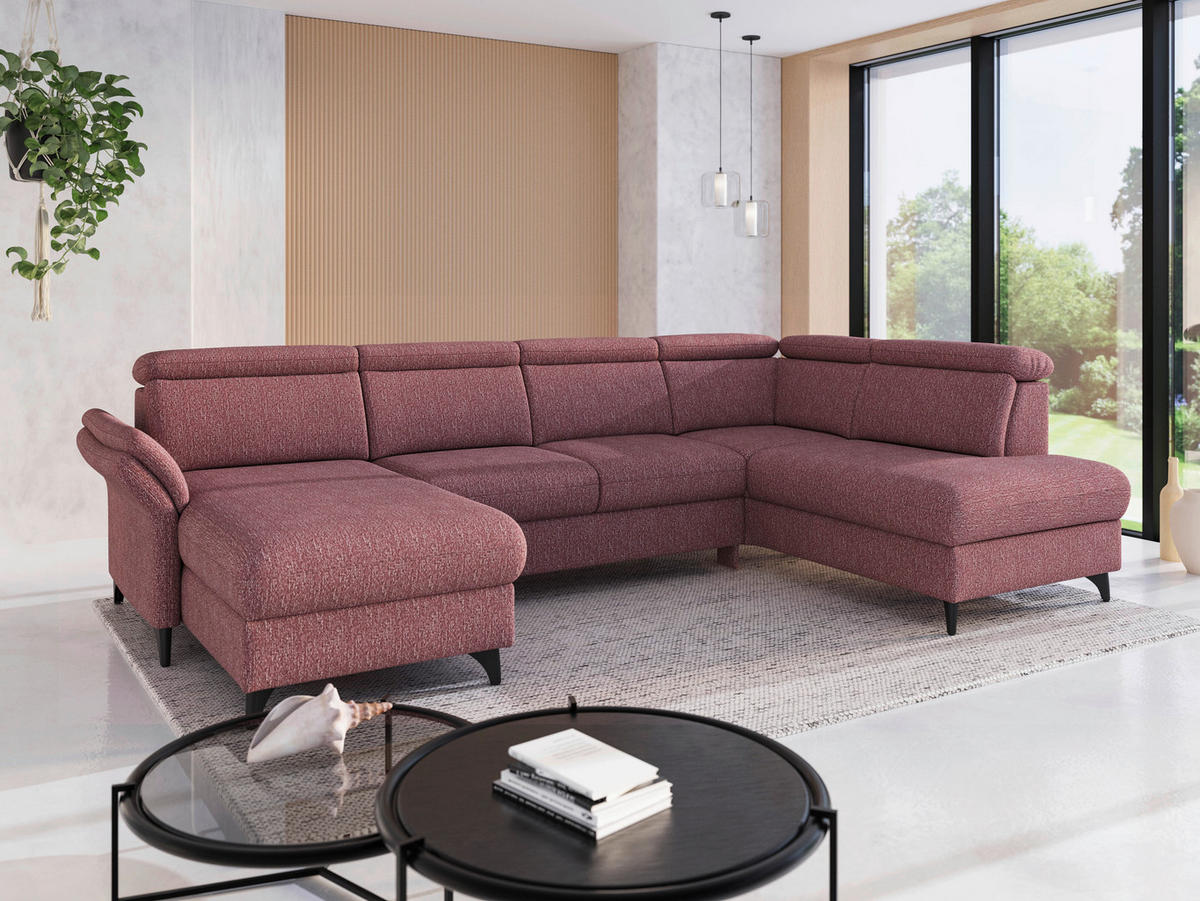 WOHNLANDSCHAFT GLENDALE E Aubergine Chenille  - Aubergine/Schwarz, KONVENTIONELL, Textil/Metall (166/321/193cm) - Sit & More