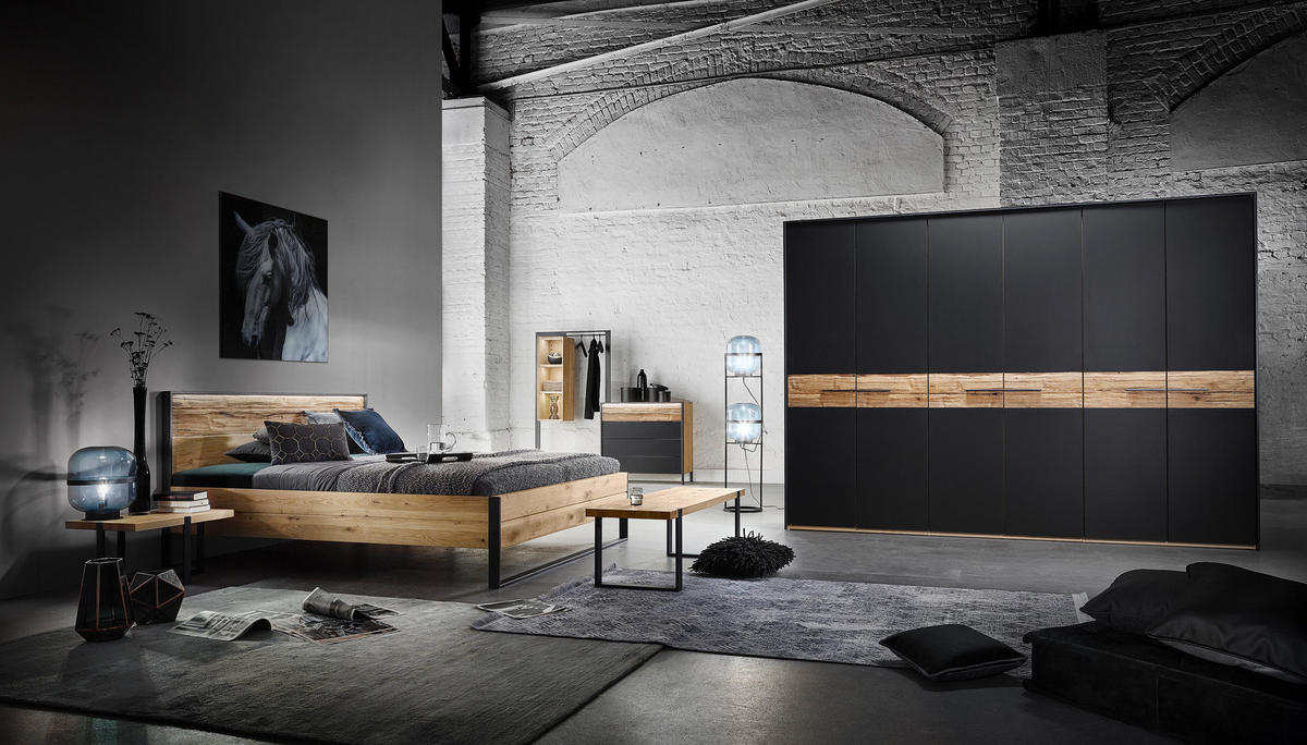 BETTANLAGE 180/200 cm  in Graphitfarben, Eichefarben   - Eichefarben/Graphitfarben, Konventionell, Holz/Metall (180/200cm) - Valdera
