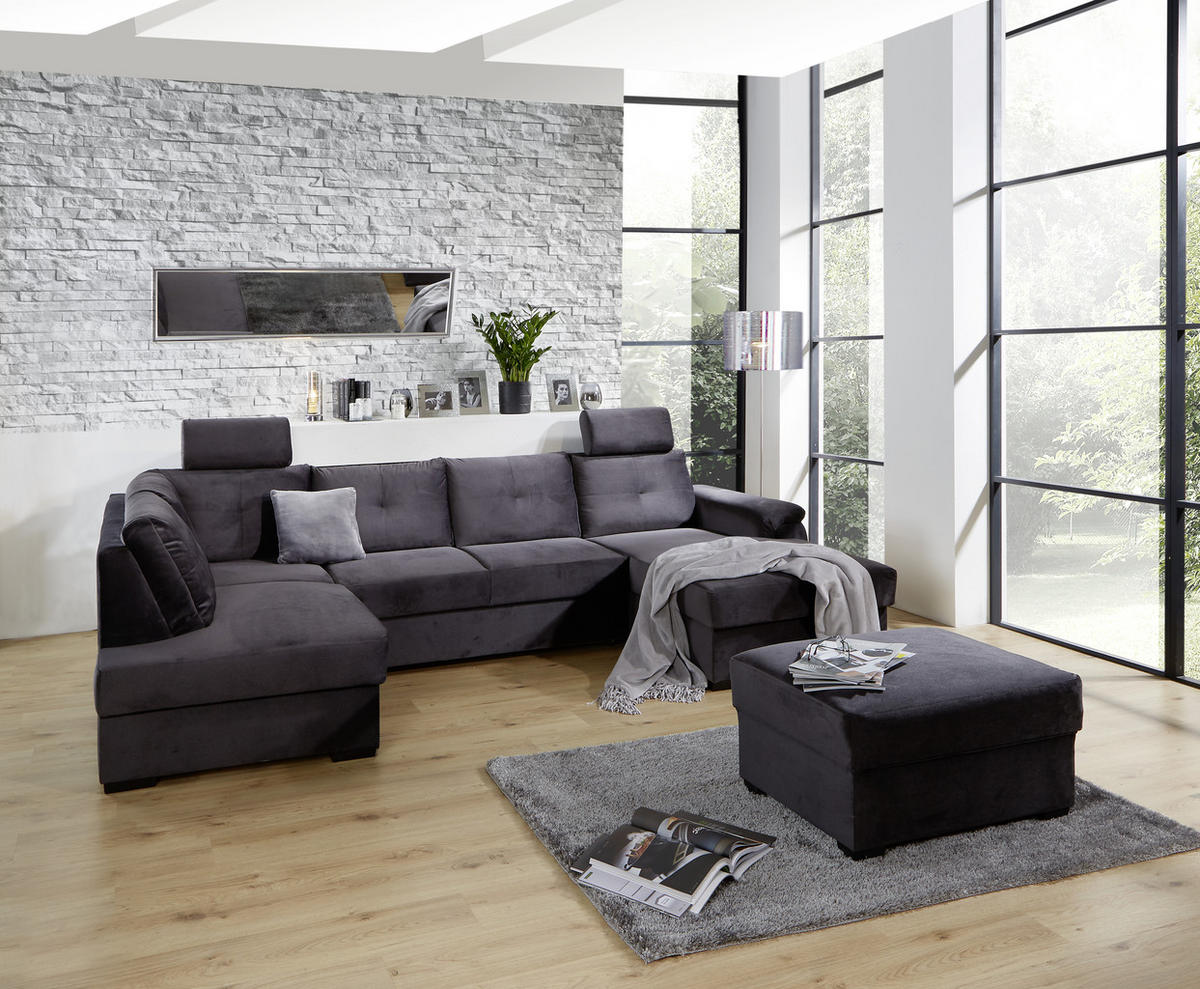 WOHNLANDSCHAFT in Velours Dunkelgrau  - Weiss/Dunkelgrau, Konventionell, Kunststoff/Textil (184/325/168cm) - Livetastic