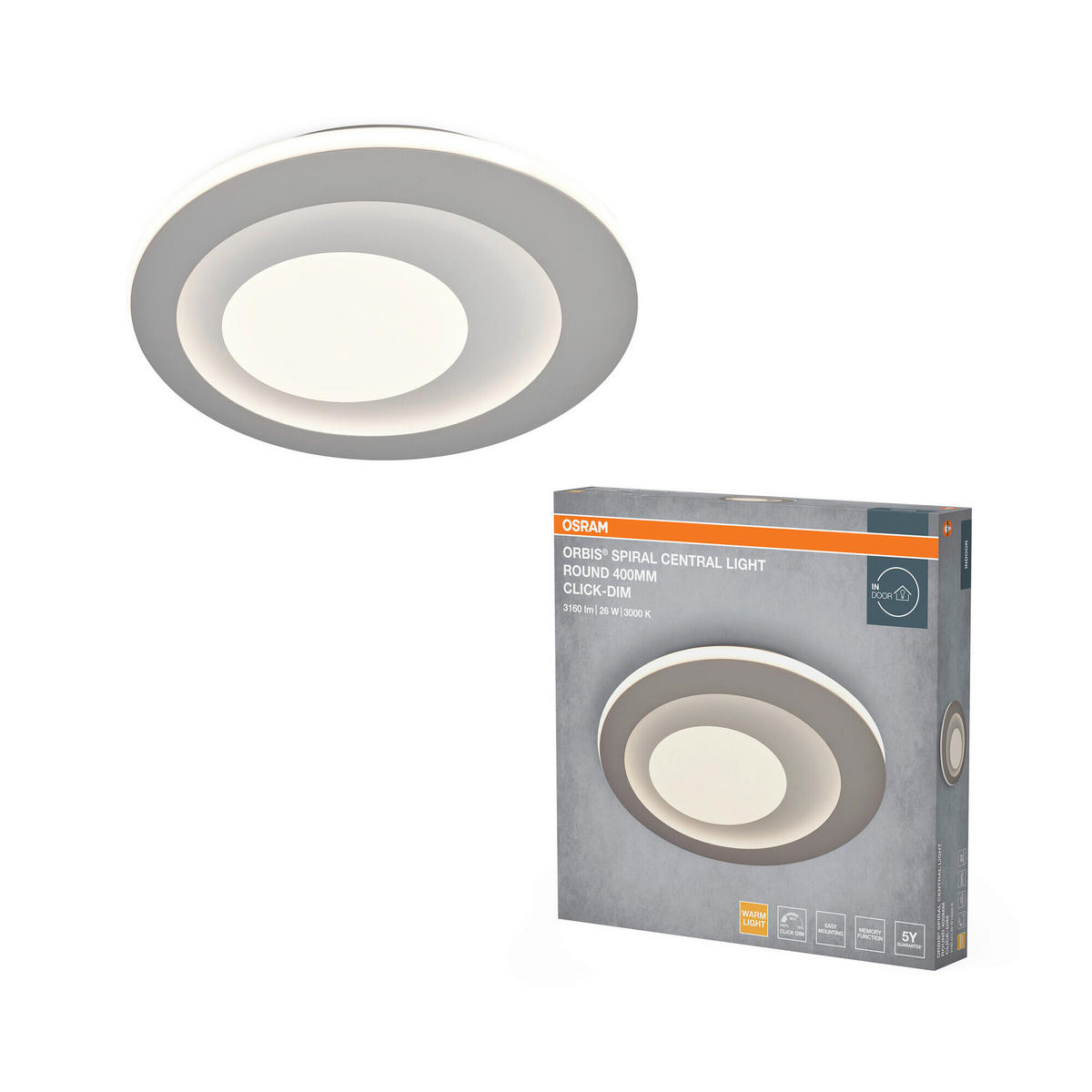 LED-DECKENLEUCHTE Orbis Spiral 40/5 cm   - Grau, Design, Kunststoff/Metall (40/5cm) - Osram
