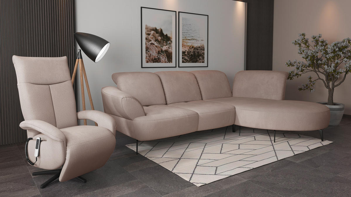 ECKSOFA in Flachgewebe Greige  - Greige/Schwarz, Modern, Textil/Metall (313/208cm) - Sit & More