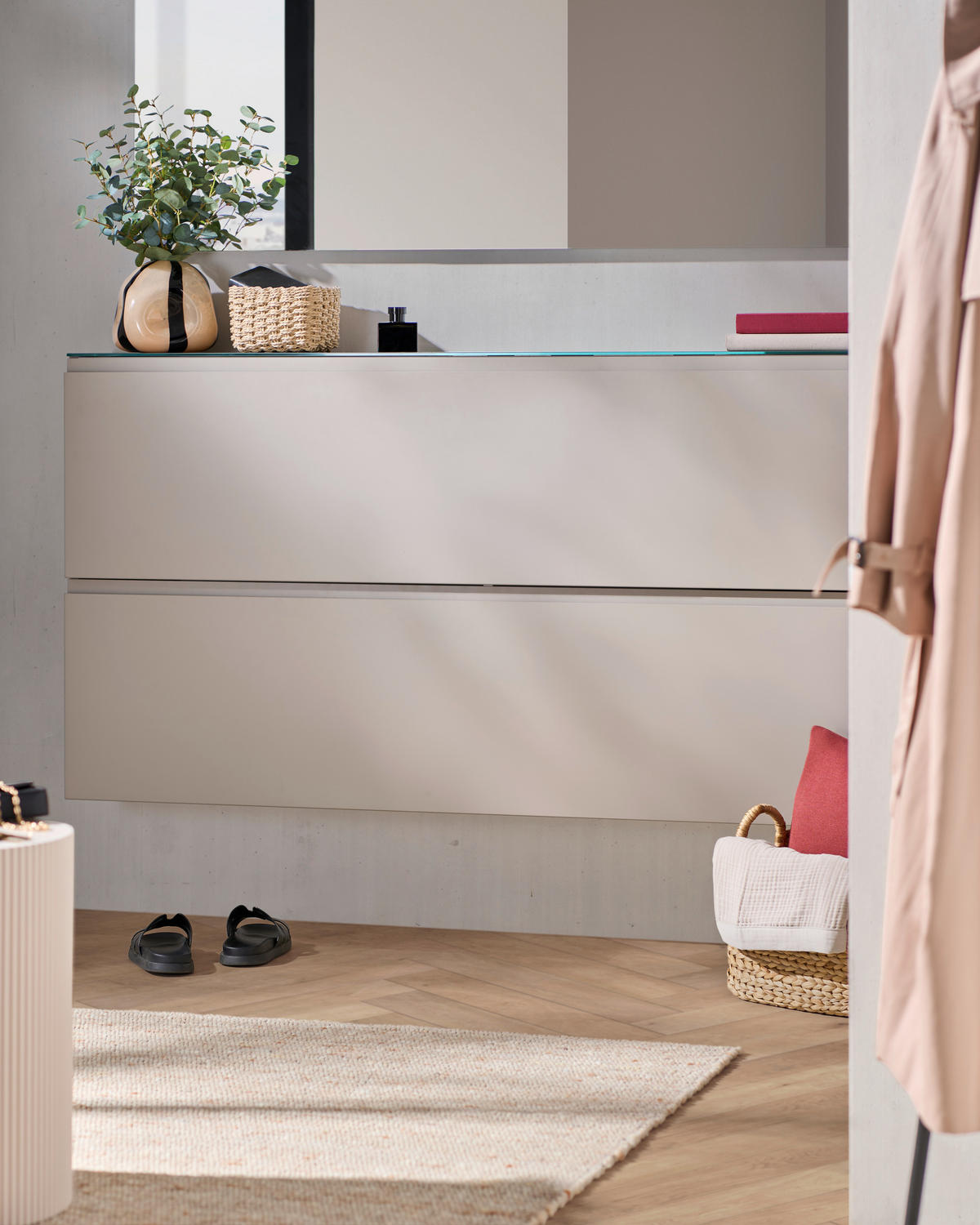 SCHUHKIPPER Gardasee  in 160/81/22 cm  - Taupe, Design, Glas/Holzwerkstoff (160/81/22cm) - Moderano