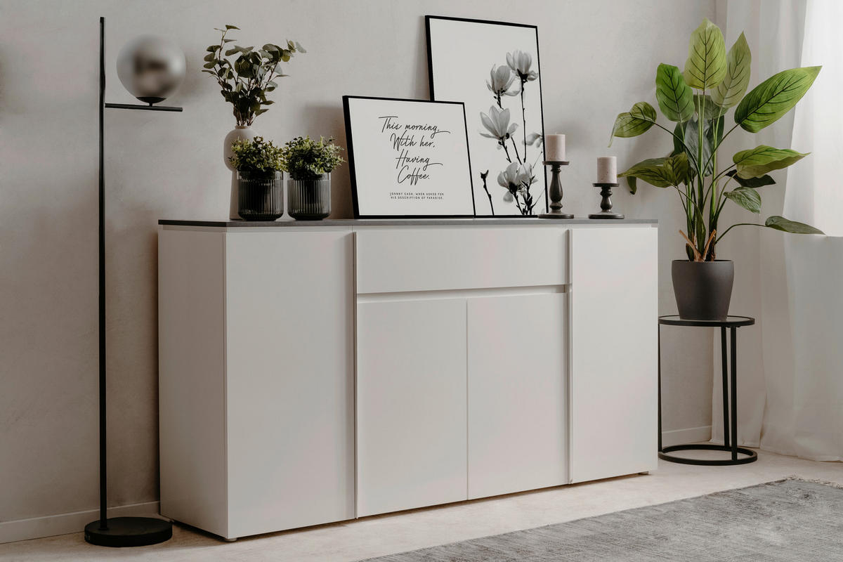 SIDEBOARD  in 177,5/92/40 cm  - Chromfarben/Weiß Hochglanz, Design, Holzwerkstoff/Kunststoff (177,5/92/40cm) - Livetastic