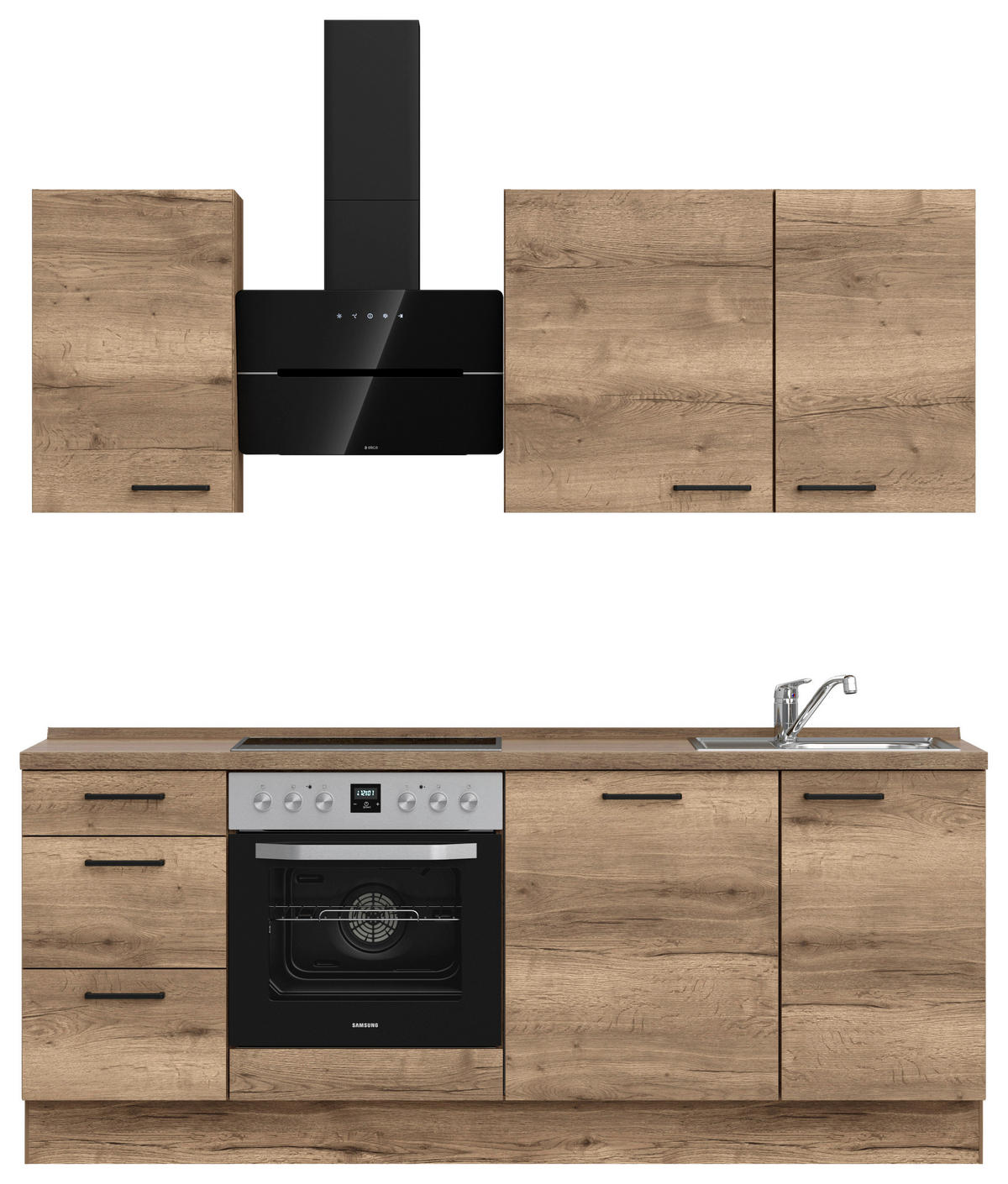 KÜCHENLEERBLOCK 210 cm   in Eiche dunkel  - Eiche dunkel/Schwarz, MODERN, Holzwerkstoff/Metall (210cm) - Nobilia