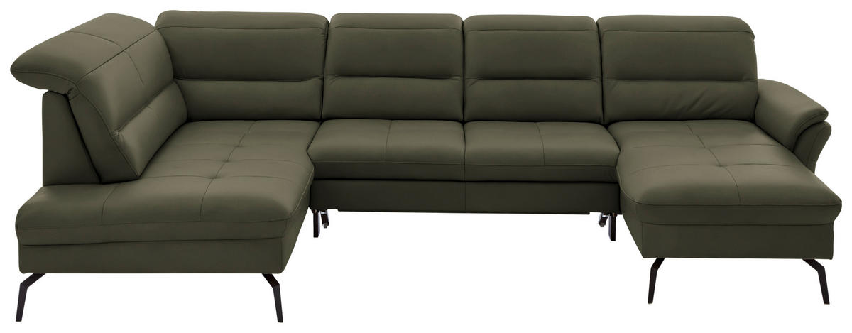 WOHNLANDSCHAFT Echtleder Grau, Grün  - Schwarz/Grau, Design, Leder/Metall (206/336/181cm) - Beldomo Speed