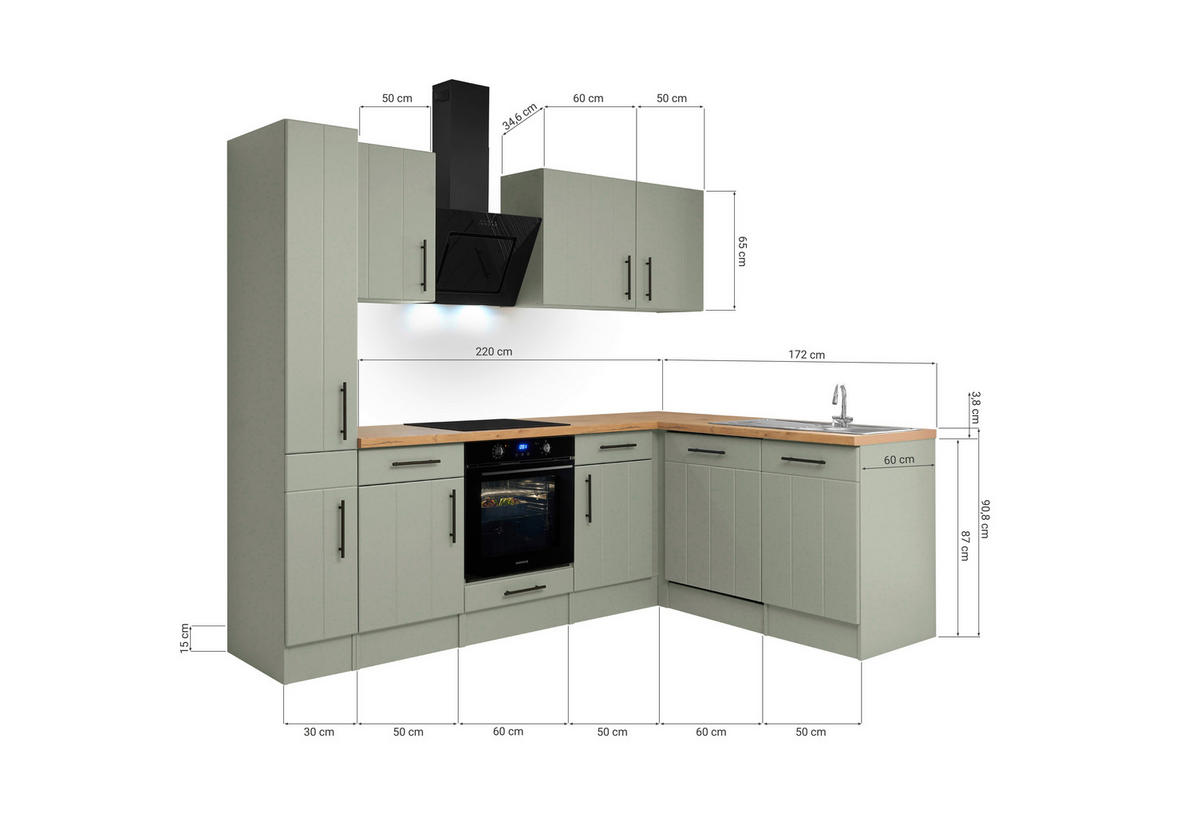 HÖRNKÖK 250/172 cm  i vildek, vassgrön  - vassgrön/vildek, Trend, metall/trämaterial (250/172cm) - Respekta