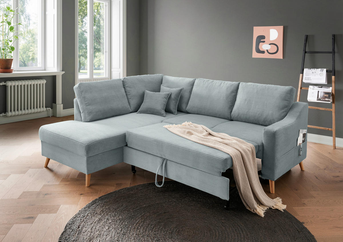ECKSOFA Valentina Hellblau Cord  - Naturfarben/Hellblau, MODERN, Holz/Textil (200/230cm) - Livetastic