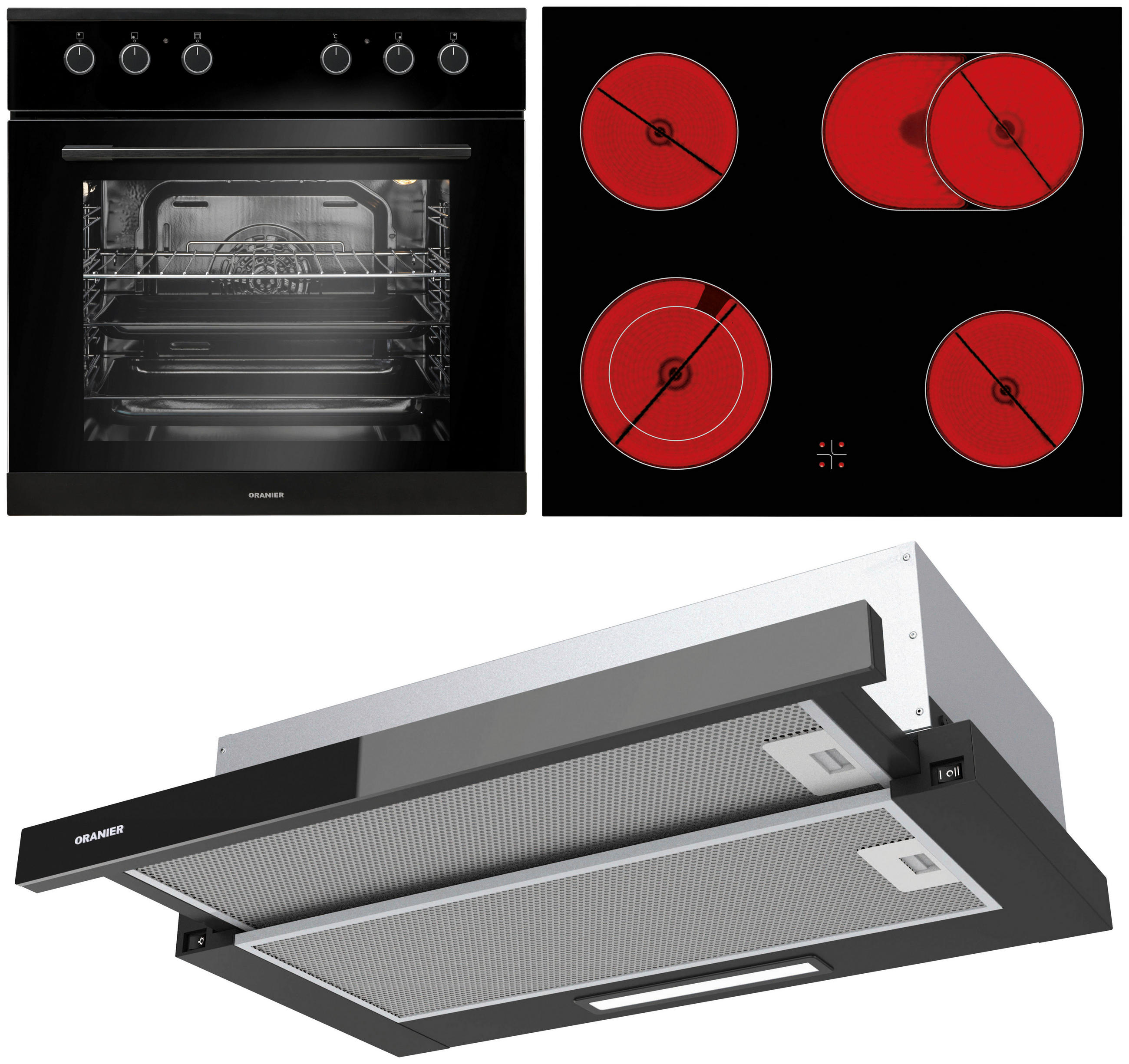 ELEKTROGERÄTESET  - Schwarz, Basics, Glas/Metall (59,5/59,5/57,3cm) - Oranier