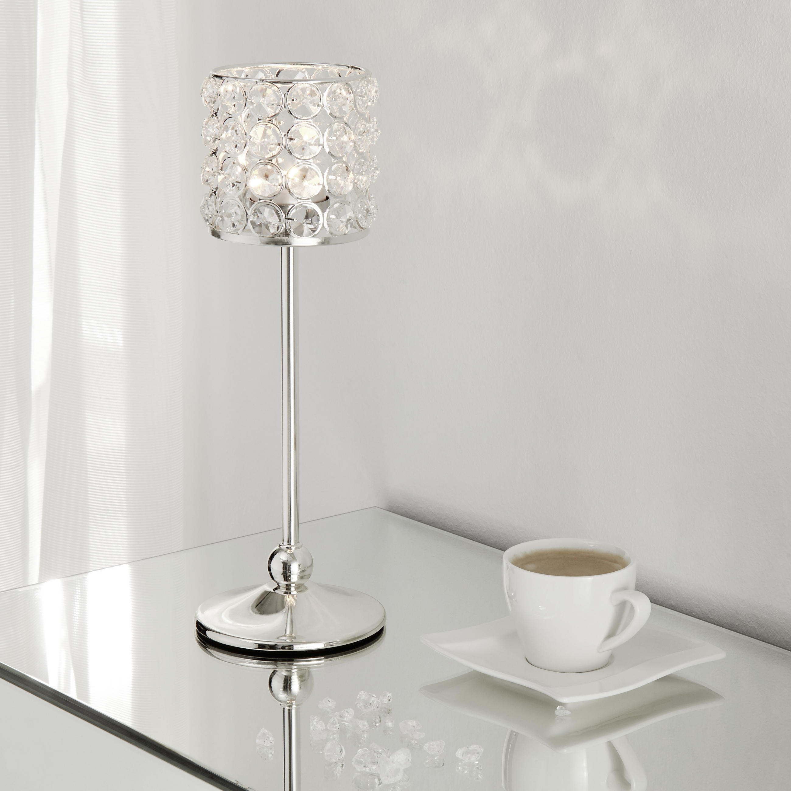 TEELICHTHALTER  - Silberfarben, Basics, Glas/Metall (10/30cm) - Ambia Home