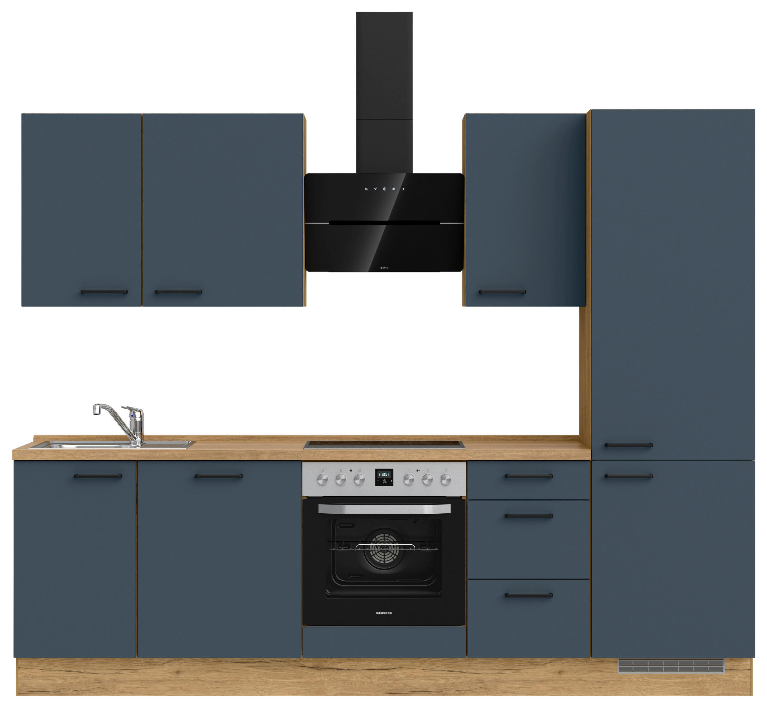 KÜCHENLEERBLOCK 270 cm   in Blau, Eichefarben  - Blau/Eichefarben, MODERN, Holzwerkstoff/Metall (270cm) - Nobilia