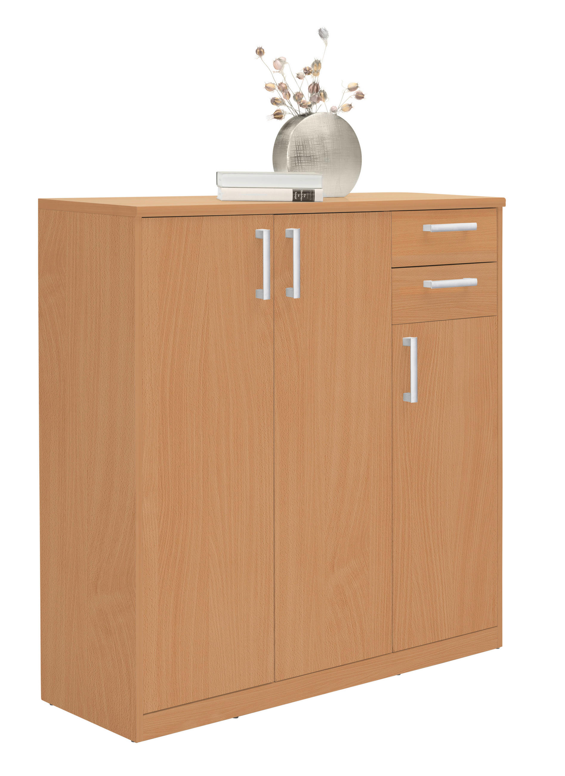 KOMMODE Buchefarben - Silberfarben/Buchefarben, Basics, Holzwerkstoff (106/110/36cm) - Xora
