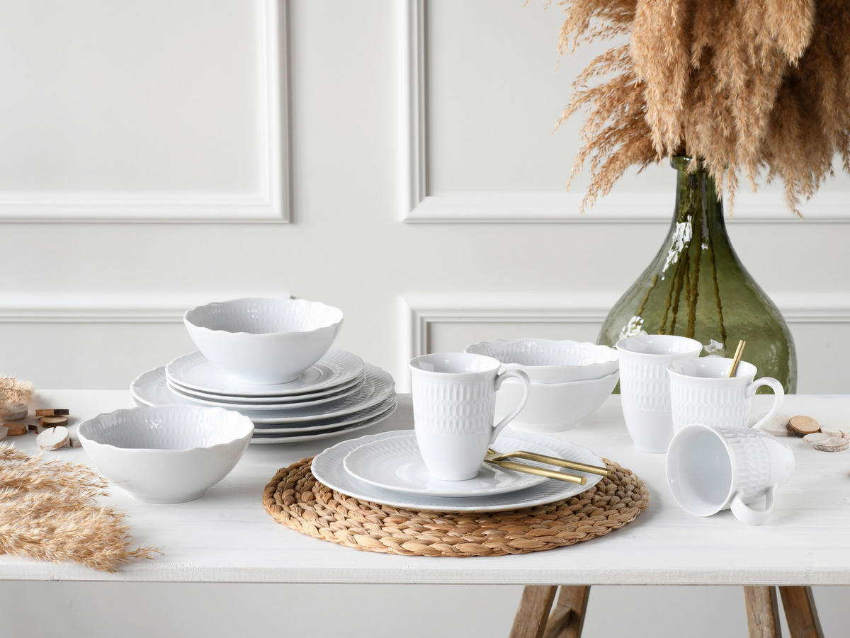 KOMBINOVANÁ SOUPRAVA, 16dílné, porcelán - bílá, Design, keramika - Creatable