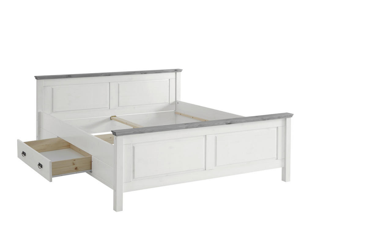 BETT 180/200 cm  in Grau, Weiß  - Weiß/Grau, ROMANTIK / LANDHAUS, Holz (180/200cm) - Boxxx