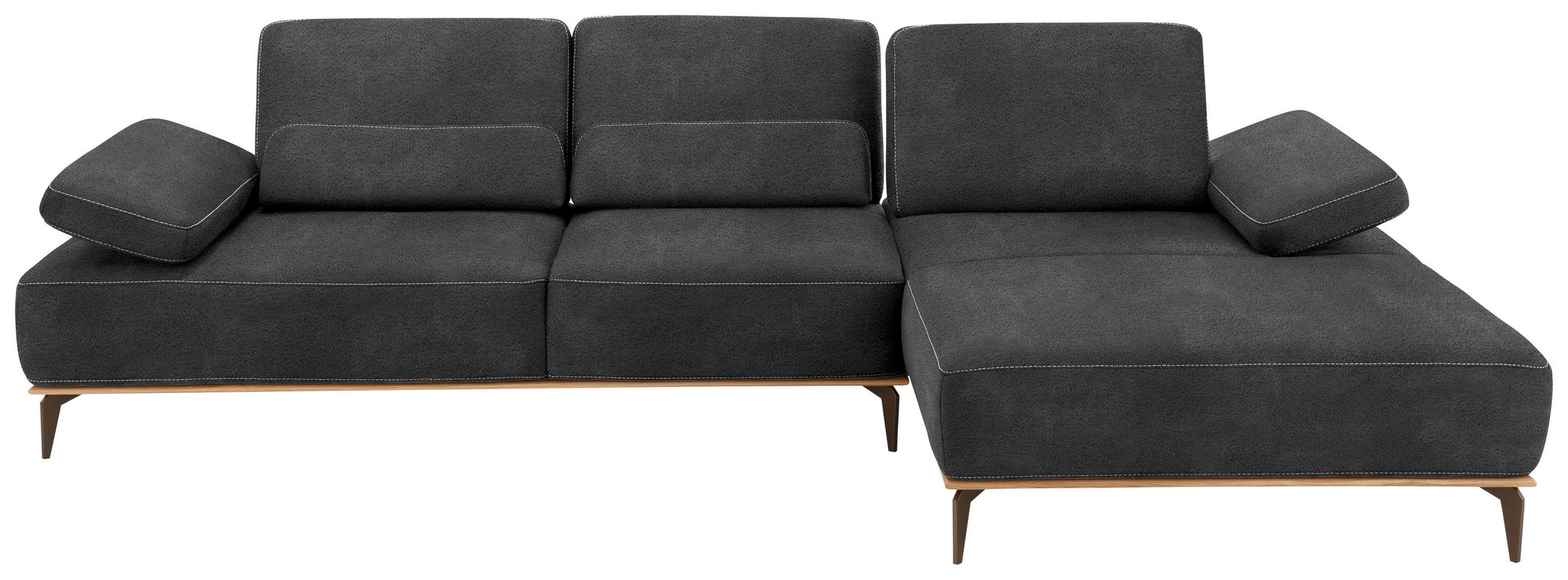 ECKSOFA in Mikrofaser Dunkelgrau  - Dunkelgrau/Beige, Natur, Textil/Metall (298/176cm) - Valnatura