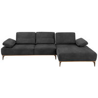 ECKSOFA in Mikrofaser Dunkelgrau  - Dunkelgrau/Beige, Natur, Textil/Metall (298/176cm) - Valnatura
