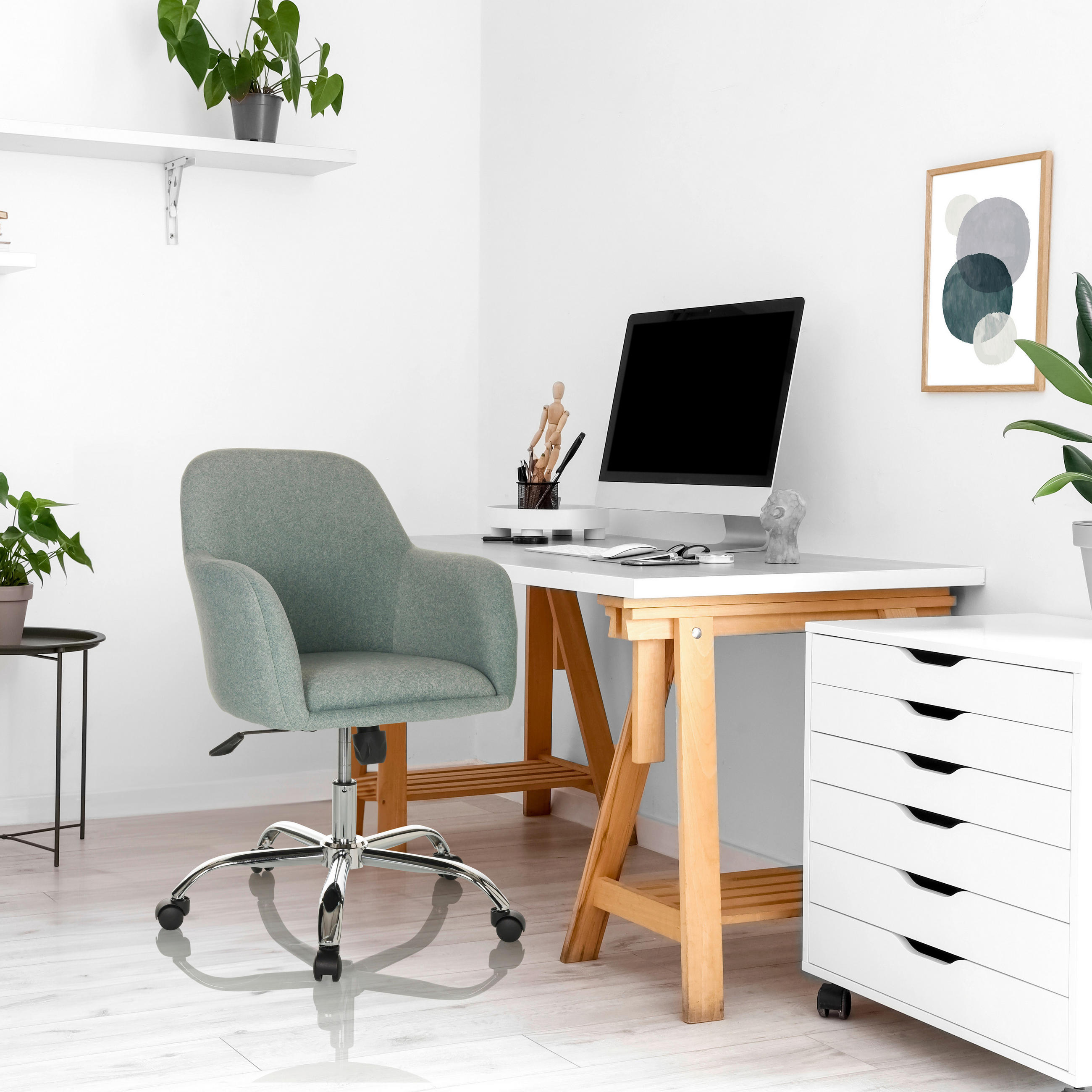 Thumbnail - Mid.you Drehstuhl, Mintgrün, Textil, Drehkreuz, 68x85-94x68 cm, Sitzfläche 360° drehbar, Arbeitszimmer, Bürostühle, Dreh...