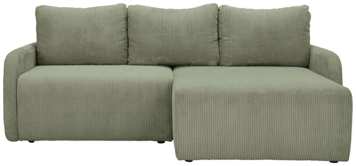 ECKSOFA Salbeigrün Cord  - Salbeigrün/Schwarz, KONVENTIONELL, Kunststoff/Textil (217/146cm) - Carryhome
