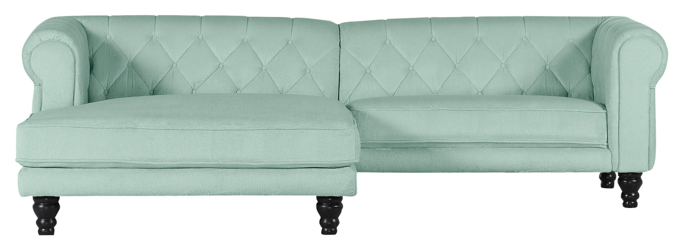 ECKSOFA 160/260 cm  in Plüsch Mintgrün Rücken echt  160/260 cm  - Dunkelbraun/Mintgrün, Design, Holz/Textil (160/260cm) - MID.YOU