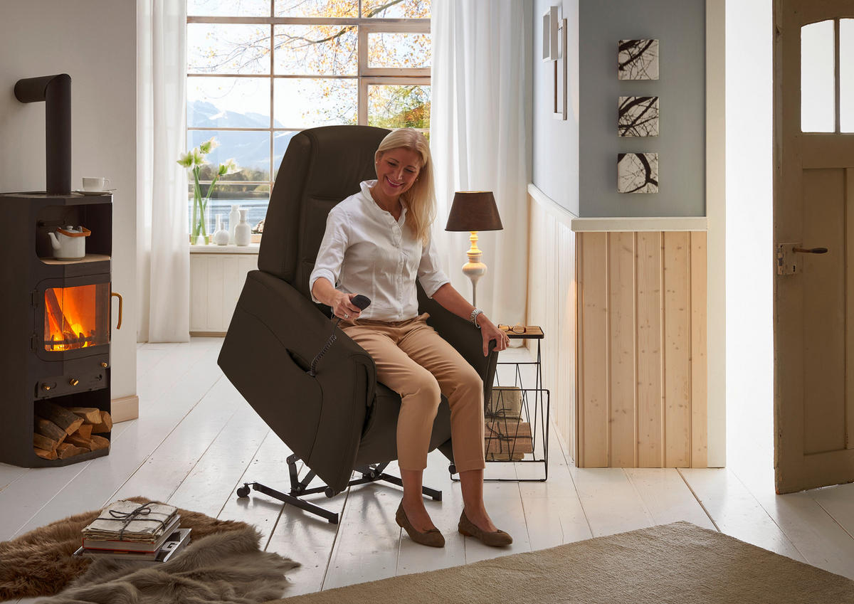 FERNSEHSESSEL Valdera  mit Relaxfunktion, Aufstehhilfe, Rücken echt Echtleder Braun  - Schwarz/Braun, KONVENTIONELL, Leder/Kunststoff (70/107/88cm) - Livetastic