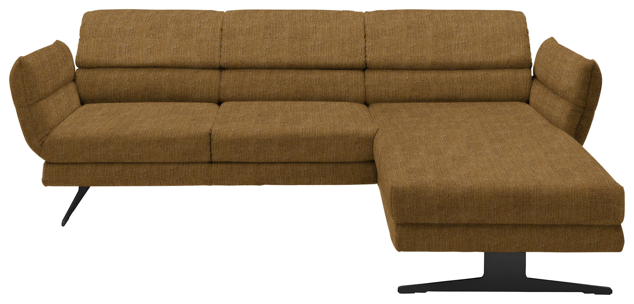ECKSOFA Goldfarben Flachgewebe Rücken echt, Armteilverstellung, Relaxfunktion, Drehsitzfunktion  - Goldfarben/Schwarz, Design, Textil/Metall (259-307/176-217cm) - Dieter Knoll