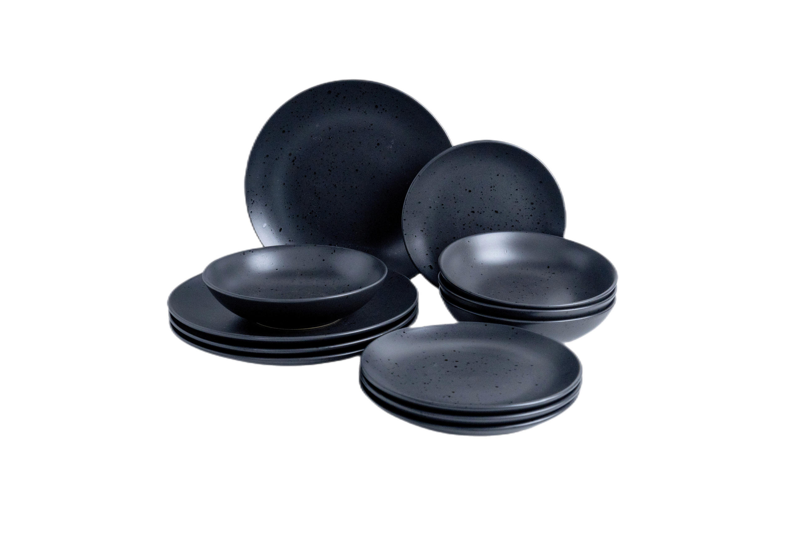 TAFELSERVICE Schwarz Luna 12-teilig  - Schwarz, KONVENTIONELL, Keramik - Van Well