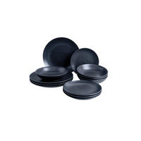 TAFELSERVICE Schwarz Luna 12-teilig  - Schwarz, KONVENTIONELL, Keramik - Van Well