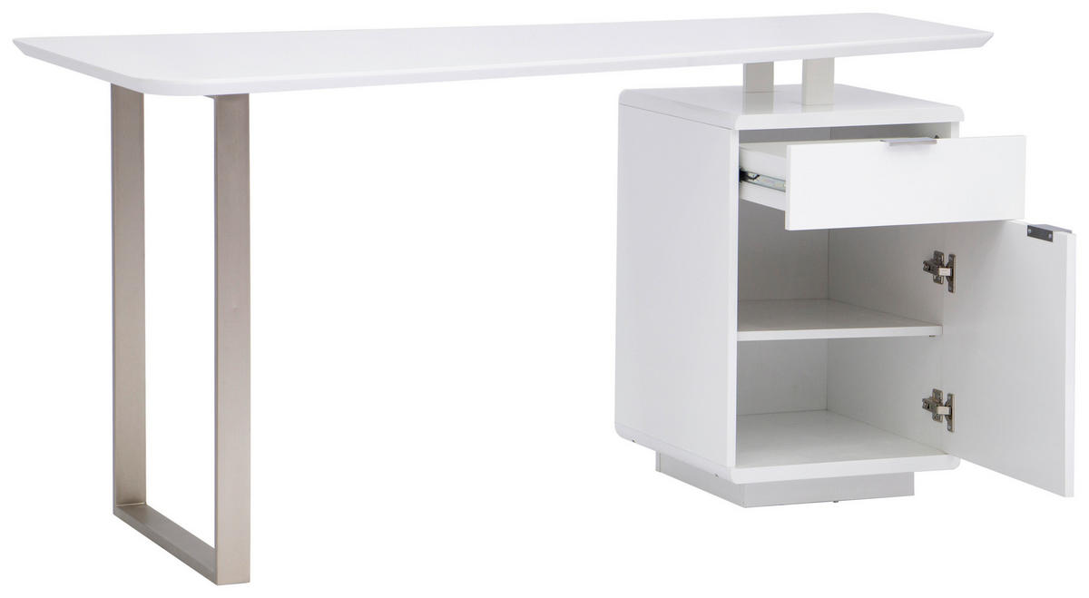 SCHREIBTISCH  in Weiss, Nickelfarben, Weiss Hochglanz  - Weiss Hochglanz/Chromfarben, Modern, Holzwerkstoff/Metall (150/76/74cm) - MID.YOU