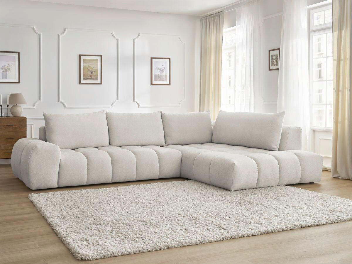 ECKSOFA Ottomane rechts  EVEREST Beige Struktur  - Beige/Schwarz, MODERN, Kunststoff/Textil (352/210cm) - Livetastic