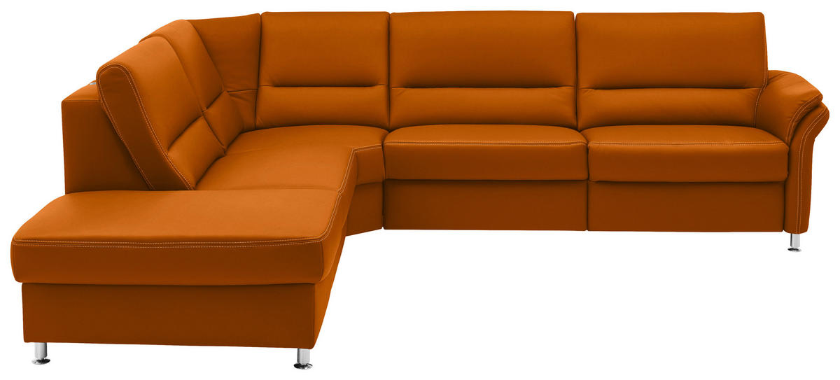 ECKSOFA in Echtleder Orange  - Beige/Alufarben, Design, Leder/Metall (249/288cm) - Beldomo Premium