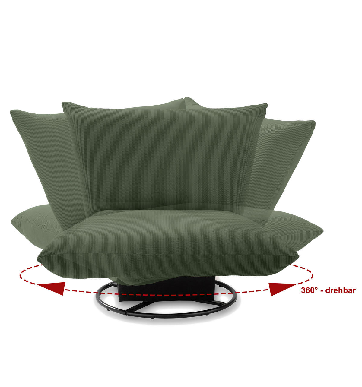 Relaxsessel in Textil Olivgrün  - Schwarz/Olivgrün, Design, Textil/Metall (100/78/96cm) - Livetastic