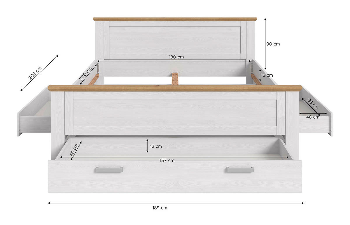 BETT 180/200 cm,  in Lärchefarben  - Lärchefarben, ROMANTIK / LANDHAUS, Holzwerkstoff (180/200cm) - Livetastic