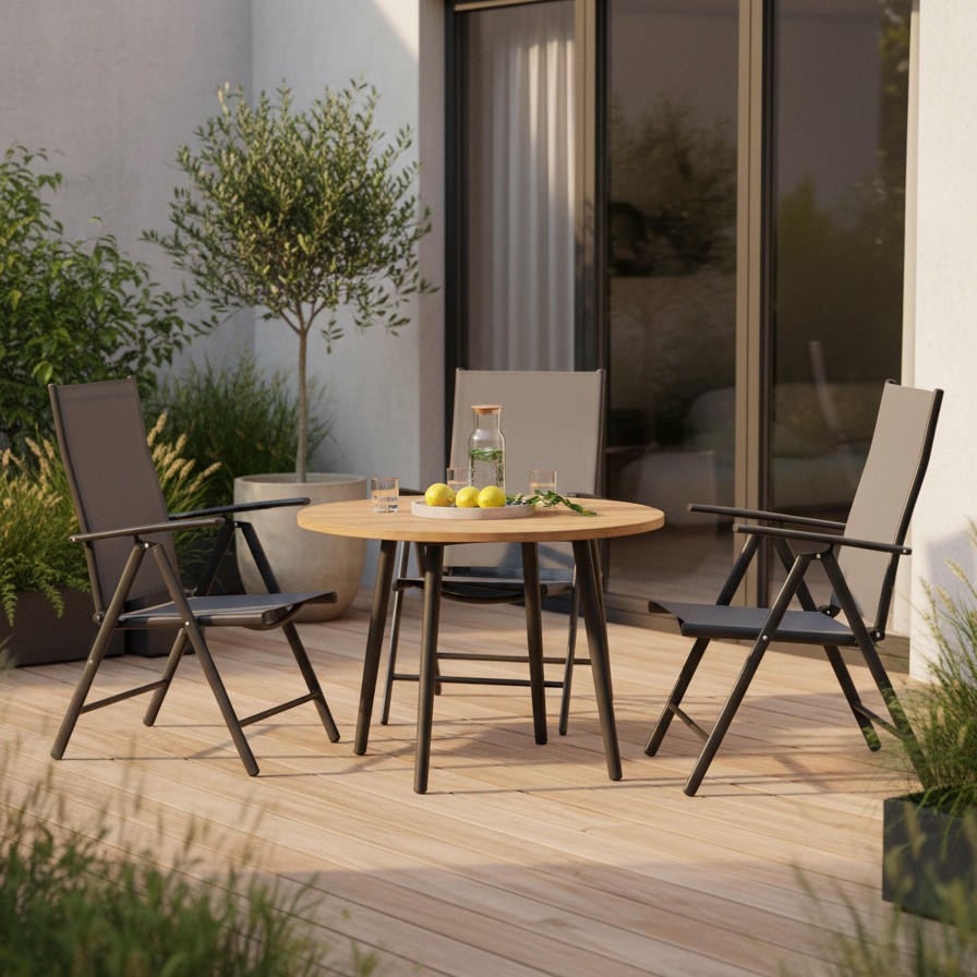 GARTENKLAPPSESSEL-SET in Metall, Textil Grau  - Graphitfarben/Grau, MODERN, Textil/Metall (57/108/65cm) - Gardenson