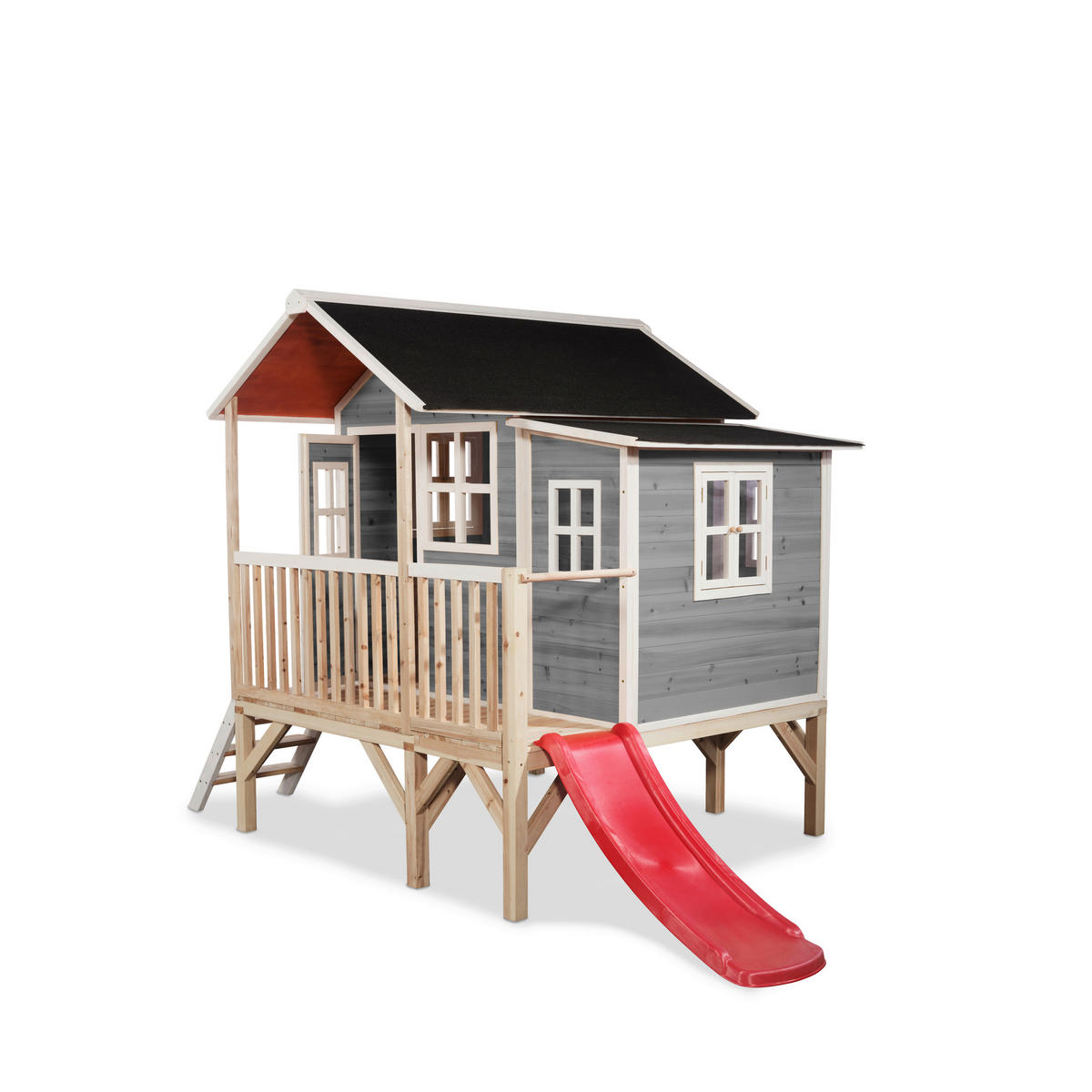 SPIELHAUS  - Rot/Grau, KONVENTIONELL, Holz/Kunststoff (322/190/215cm) - EXIT Toys