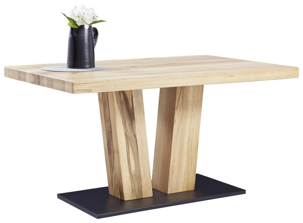 ESSTISCH Balkeneiche massiv rechteckig Eichefarben  - Eichefarben/Schwarz, Natur, Holz/Metall (140/90/76cm) - Valdera