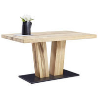 ESSTISCH Balkeneiche massiv rechteckig Eichefarben  - Eichefarben/Schwarz, Natur, Holz/Metall (140/90/76cm) - Valdera