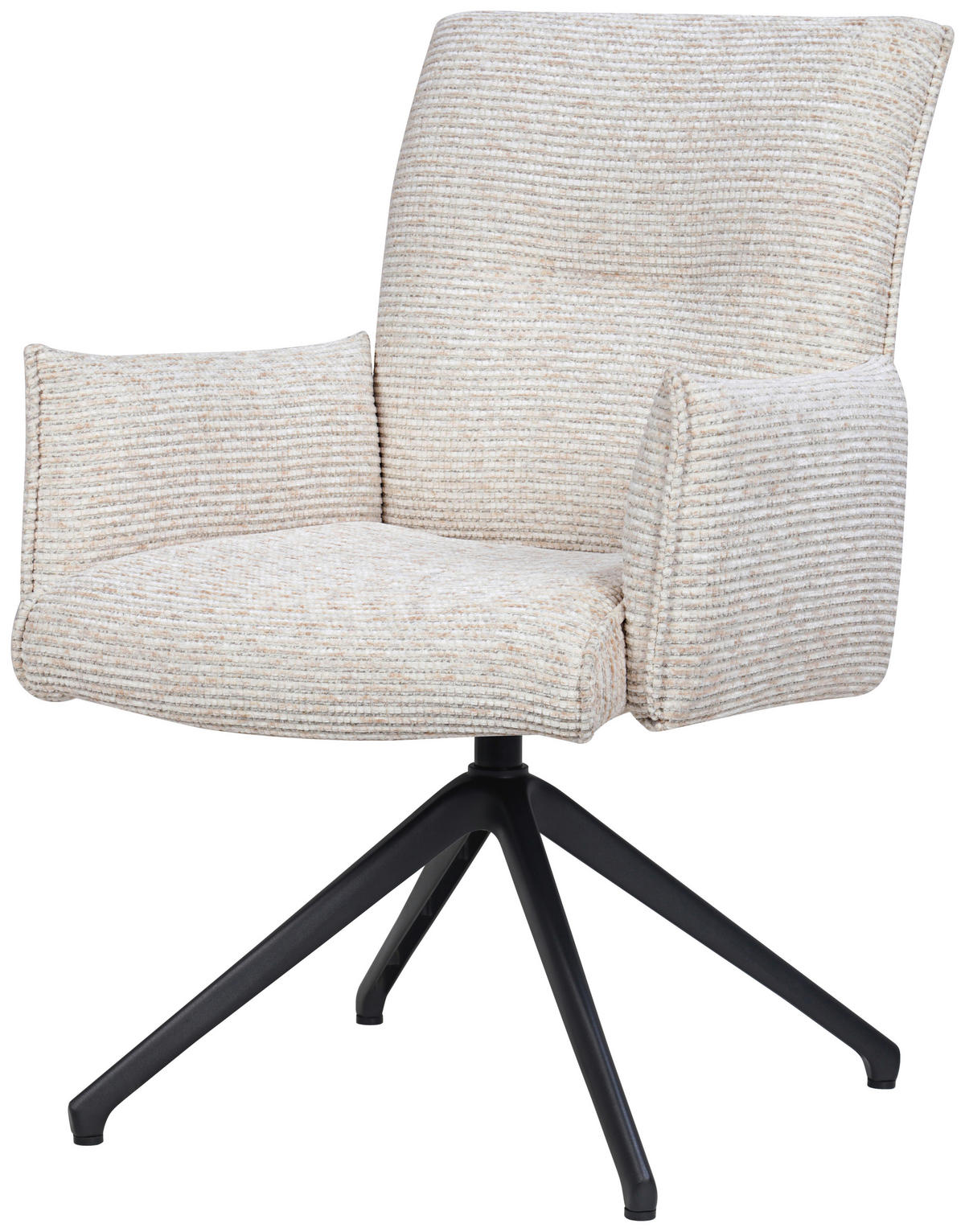 ARMLEHNSTUHL  Sitzfläche 360° drehbar, inklusive Armlehnen, automatische Rückholfunktion Webstoff  - Beige/Schwarz, Design, Textil/Metall (65/91/65cm) - Novel