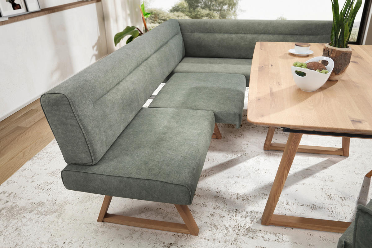 ECKBANK 230/170 cm Samt Grün Asteiche massiv   - Eichefarben/Grün, KONVENTIONELL, Holz/Textil (230/170cm) - Moderano