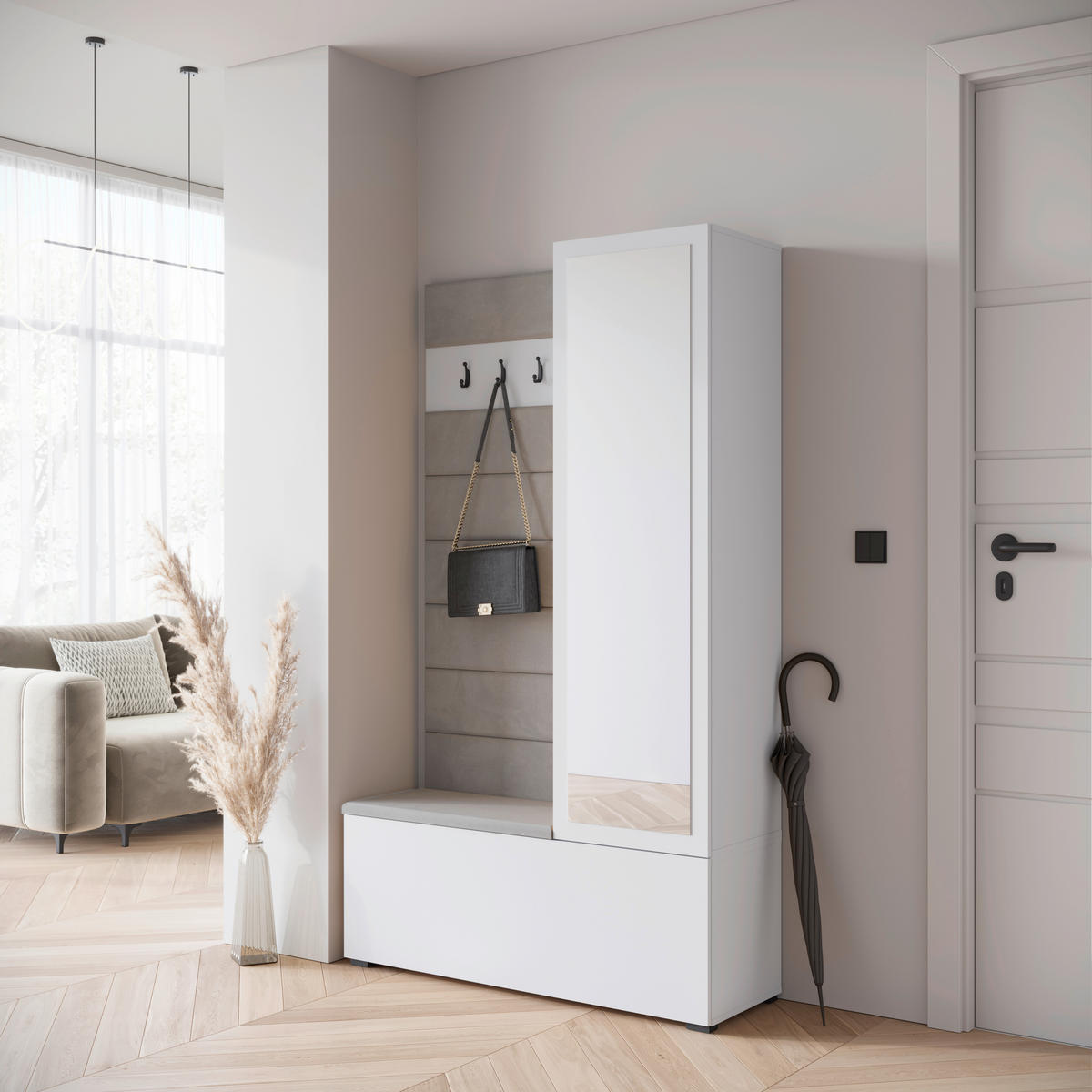 HALLMÖBEL  i 115/192/37,5 cm  - vit/vit högglans, Design, trämaterial (115/192/37,5cm) - Livetastic