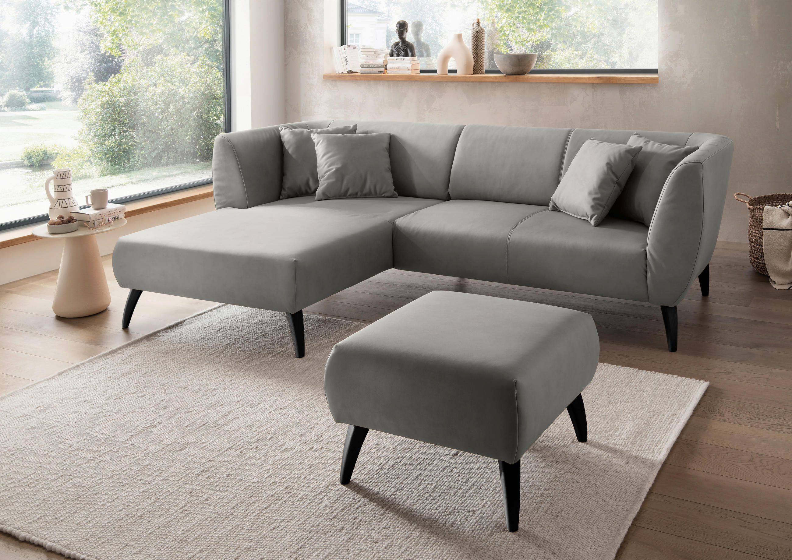 ECKSOFA in Lederlook Grau  160/264 cm  - Schwarz/Grau, MODERN, Holz/Textil (160/264cm) - Livetastic